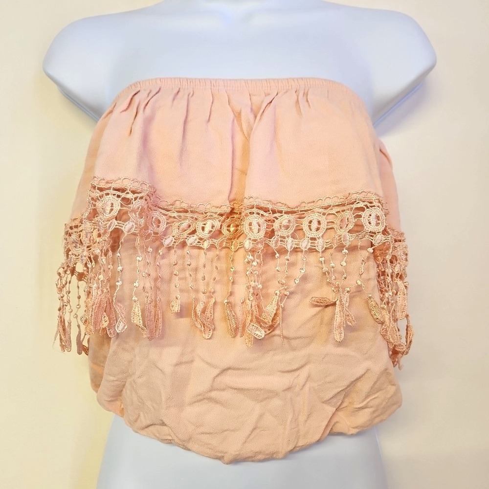 Solemio‎ Pink Cropped Sleeveless Top Size S Fringe Festival Y2k Boho Fairy